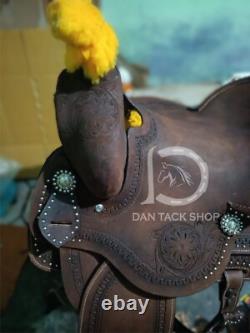Western Deep Seat Barrel Leather Racing Pleasure Horse Saddle Tack Set Free Ship