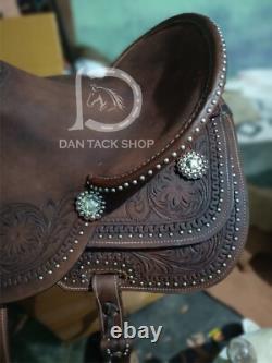 Western Deep Seat Barrel Leather Racing Pleasure Horse Saddle Tack Set Free Ship