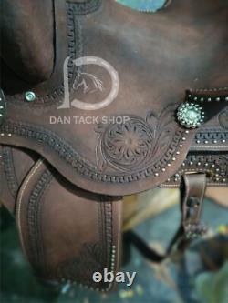 Western Deep Seat Barrel Leather Racing Pleasure Horse Saddle Tack Set Free Ship