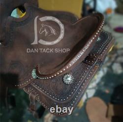Western Deep Seat Barrel Leather Racing Pleasure Horse Saddle Tack Set Free Ship