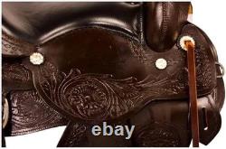 Western Hand Tooled Leather Horse Saddle Dark Brown With Tack Set All Size Western Hand Tooled Leather Horse Saddle Dark Brown With Tack Set All Size