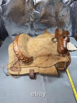 Western Horse Rough Out Saddle Adult Brown Leather Traditional Roping Trail