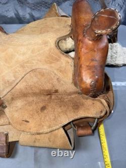 Western Horse Rough Out Saddle Adult Brown Leather Traditional Roping Trail