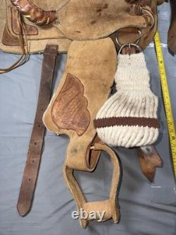 Western Horse Rough Out Saddle Adult Brown Leather Traditional Roping Trail