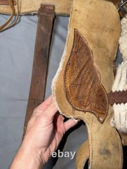 Western Horse Rough Out Saddle Adult Brown Leather Traditional Roping Trail