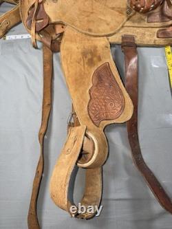 Western Horse Rough Out Saddle Adult Brown Leather Traditional Roping Trail