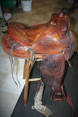 Western Horse Saddle 15 Heavily Tooled with Tack 6 Gullet