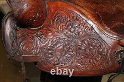 Western Horse Saddle 15 Heavily Tooled with Tack 6 Gullet