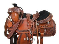 Western Horse Saddle Basket Tooled Leather Trail Pleasure Used Tack 15 16 17 18