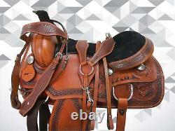 Western Horse Saddle Basket Tooled Leather Trail Pleasure Used Tack 15 16 17 18