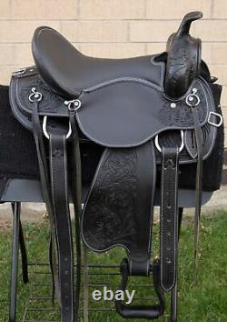 Western Horse Saddle Leather Gaited Black Pleasure Trail Tack Set Used 16 in