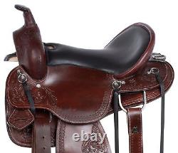 Western Horse Saddle Leather Used Trail Barrel Tooled Brown Tack Set 15 16 17 18