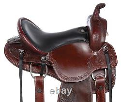 Western Horse Saddle Leather Used Trail Barrel Tooled Brown Tack Set 15 16 17 18