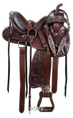 Western Horse Saddle Pleasure Trail Comfy Leather Tooled Tack Set 10'' to 18'