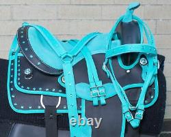 Western Horse Saddle Show Teal Turquoise Synthetic Trail Tack Used 14 15