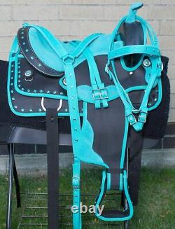 Western Horse Saddle Show Teal Turquoise Synthetic Trail Tack Used 14 15