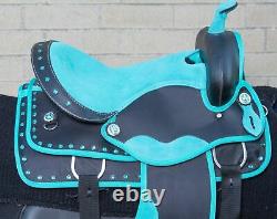 Western Horse Saddle Show Teal Turquoise Synthetic Trail Tack Used 14 15