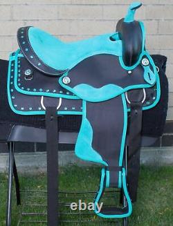 Western Horse Saddle Show Teal Turquoise Synthetic Trail Tack Used 14 15