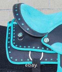 Western Horse Saddle Show Teal Turquoise Synthetic Trail Tack Used 14 15