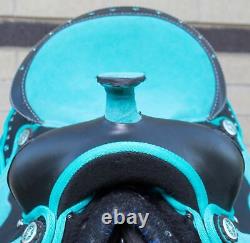 Western Horse Saddle Show Teal Turquoise Synthetic Trail Tack Used 14 15