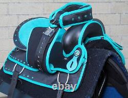 Western Horse Saddle Show Teal Turquoise Synthetic Trail Tack Used 14 15