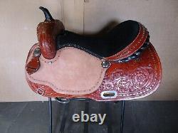 Western Horse Saddle Trail Tooled Leather Pleasure Black Seat Saddles 16