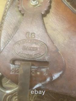Western Horse Saddle with Leather Floral Design, 16 Seat