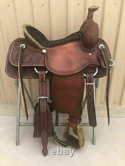 Western Leather Brown Roper Ranch Hand Carved Saddle Tack Set 12'' To 18'