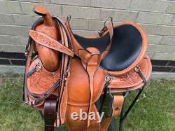 Western Leather Horse Saddle Used Pleasure Trail Barrel Tooled Tack 15 16 17 18