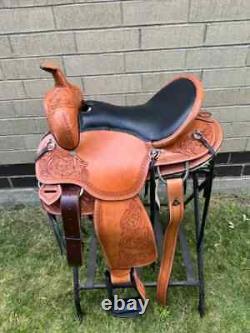 Western Leather Horse Saddle Used Pleasure Trail Barrel Tooled Tack 15 16 17 18