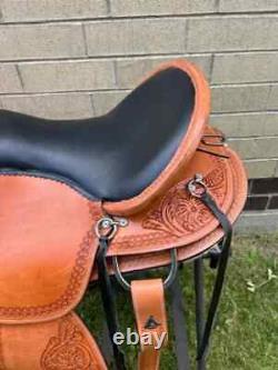 Western Leather Horse Saddle Used Pleasure Trail Barrel Tooled Tack 15 16 17 18