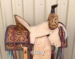 Western Leather Saddle Brown Fork Roping Ranch Horse Saddle size 10-16 free ship