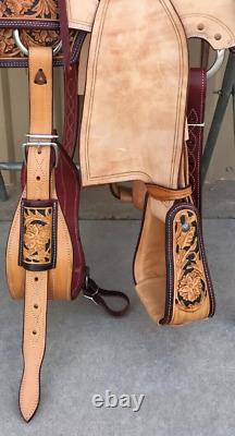 Western Leather Saddle Brown Fork Roping Ranch Horse Saddle size 10-16 free ship