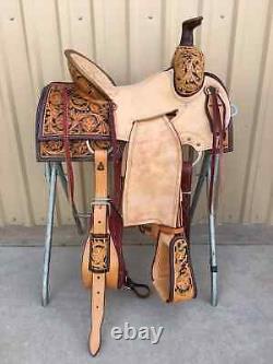 Western Leather Saddle Brown Fork Roping Ranch Horse Saddle size 10-16 free ship