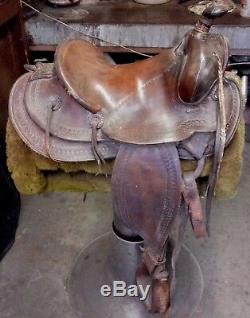 Western Leather Saddle Circa 1940's Barn find western carved saddle cowboy gear