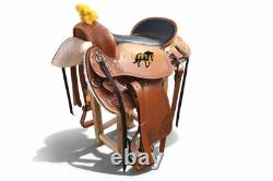 Western Leather Saddle Hand Carved Horse Riding Saddle Brown Premium Quality