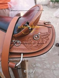 Western Leather Saddle Hand Carved Horse Riding Saddle Brown Premium Quality