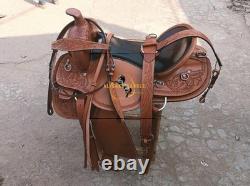 Western Leather Saddle Hand Carved Horse Riding Saddle Brown Premium Quality
