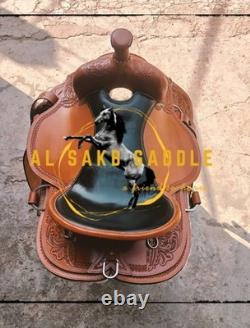 Western Leather Saddle Hand Carved Horse Riding Saddle Brown Premium Quality
