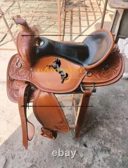 Western Leather Saddle Hand Carved Horse Riding Saddle Brown Premium Quality