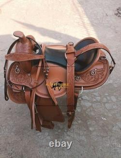 Western Leather Saddle Hand Carved Horse Riding Saddle Brown Premium Quality
