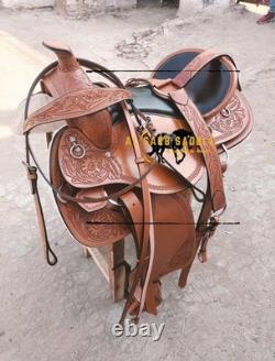 Western Leather Saddle Hand Carved Horse Riding Saddle Brown Premium Quality