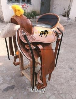 Western Leather Saddle Hand Carved Horse Riding Saddle Brown Premium Quality