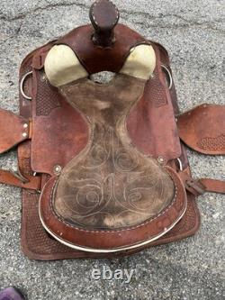 Western Leather Saddle Two Tone Basket Weave Horse Tack D Rings Conches