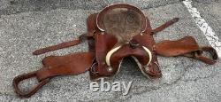 Western Leather Saddle Two Tone Basket Weave Horse Tack D Rings Conches