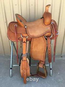 Western Leather Saddle Wade Brown Fork Roping Ranch Horse Saddle size(10 to 18)