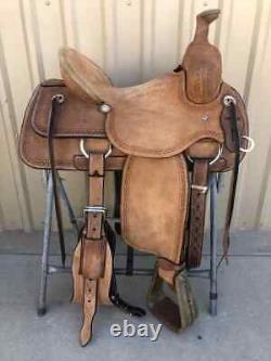 Western Leather Saddle Wade Brown Fork Roping Ranch Horse Saddle size 14 -16