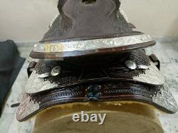 Western Leather Show saddle with silver corner and conchos all size