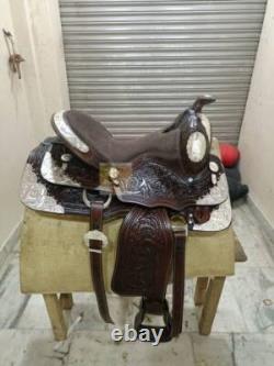 Western Leather Show saddle with silver corner and conchos all size