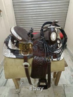 Western Leather Show saddle with silver corner and conchos all size